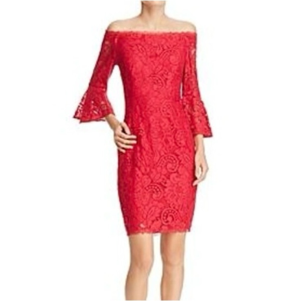 Red Sheath Dress with Long Bell Sleeves for Cocktail